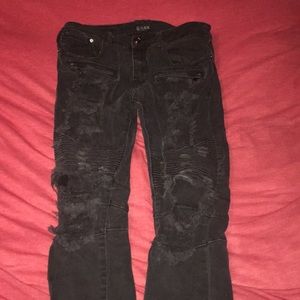 Mens Black Faded Ripped Jeans